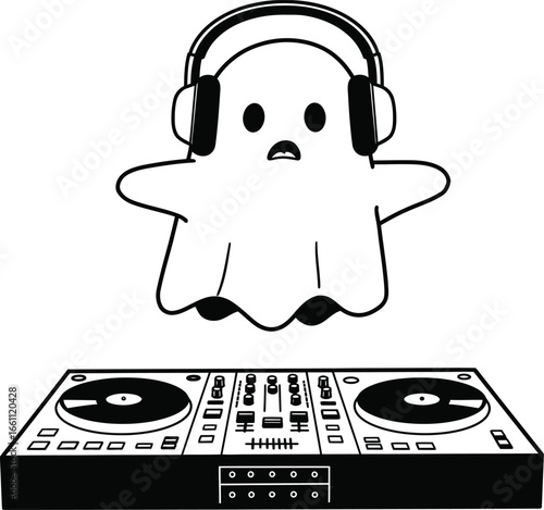 DJ Ghost With Headphones and Turntable silhouette illustration