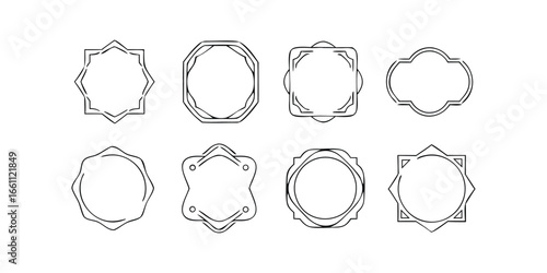 Collection of eight decorative geometric and ornate frames and borders isolated on white background