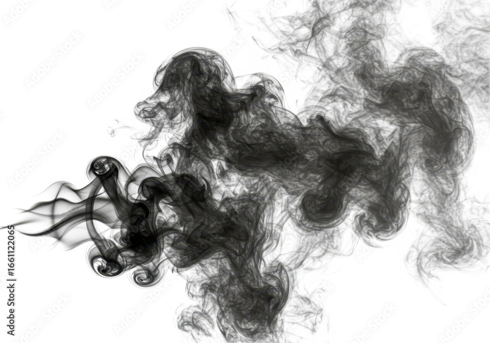 Fototapeta premium Abstract black smoke swirls isolated on transparent background