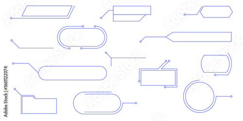 Futuristic hud design with text box frame modern line border menu and callout title. Interface board elements set for web ui game presentation or business banner template