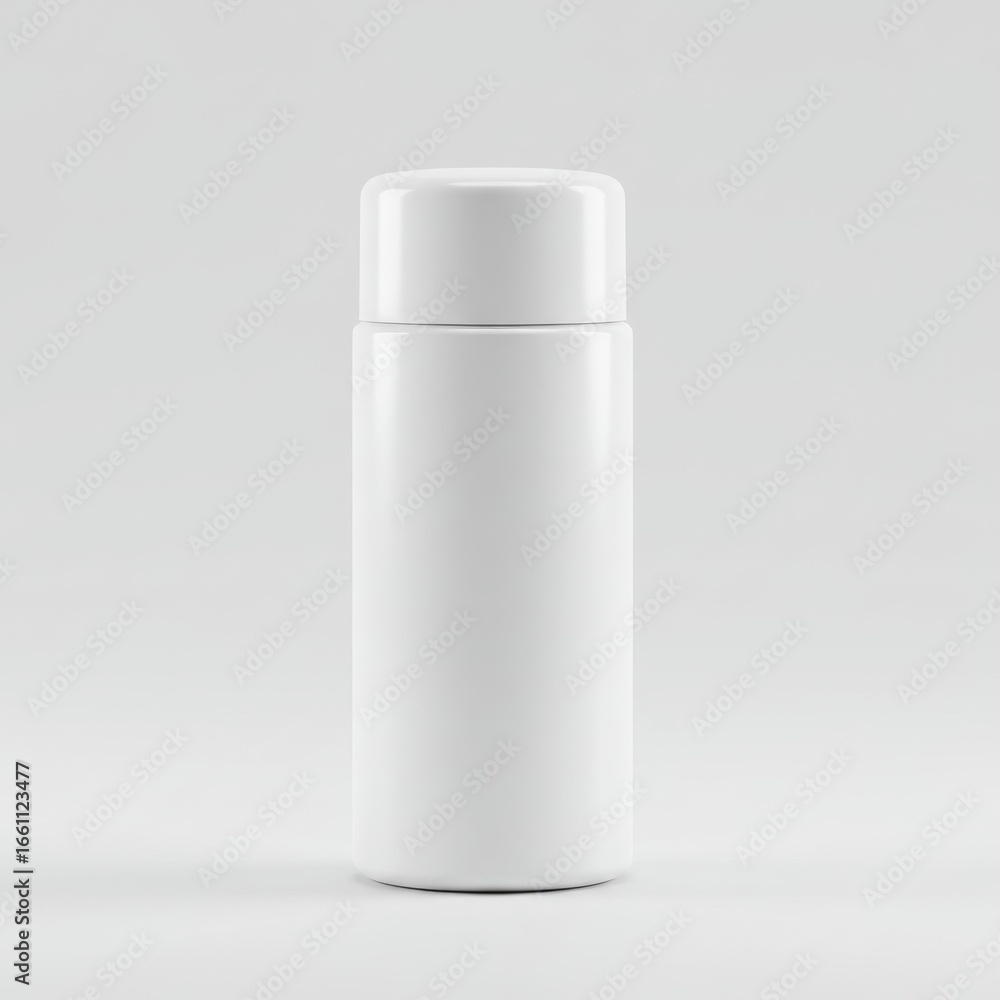 Minimalist White Bottle Mockup: Blank Cosmetic or Product Packaging Design Template on White Background Minimalist White Bottle Mockup: Blank Cosmetic or Product Packaging Design Template on White Background