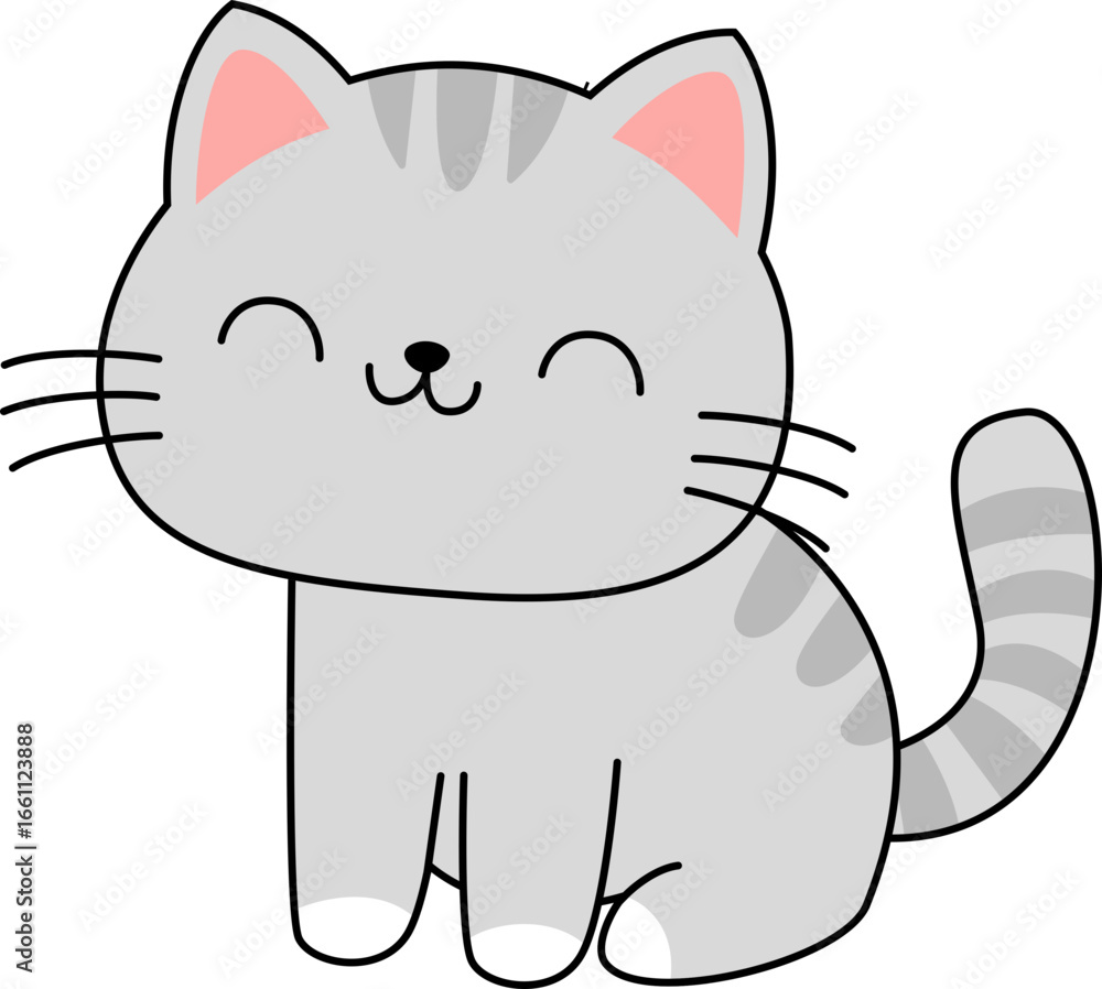 Obraz premium Cute Gray Striped Cat Illustration