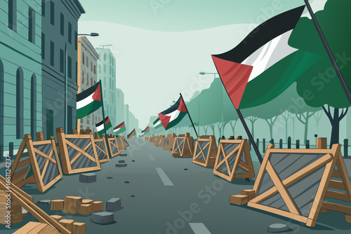 A somber street scene, barricaded, evoking widespread civil unrest and a profound sense of revolutionary fervor.