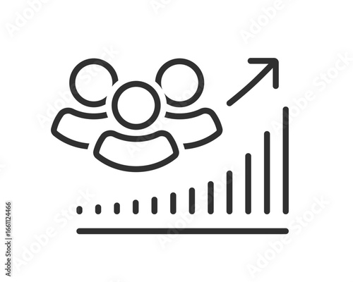 People population growth graph icon line stroke symbol vector, staff team social progress improvement pictogram, customer workforce happiness, demography health welfare advancement

