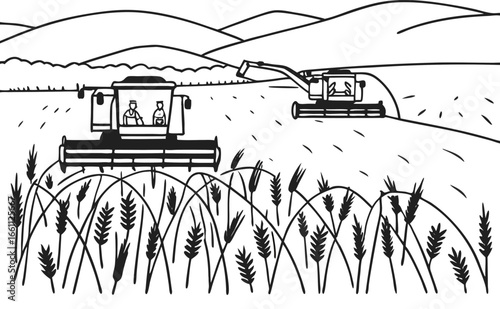 Wheat Harvest with Combine Harvester – Agriculture Vector Art

