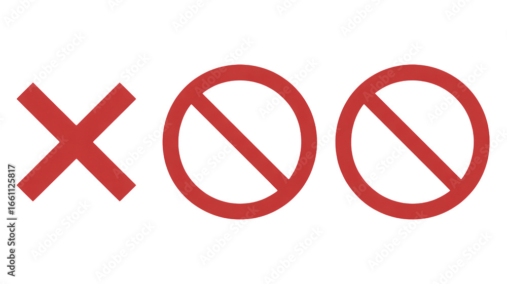 Obraz premium Prohibition symbols in red, for restriction, and negativity