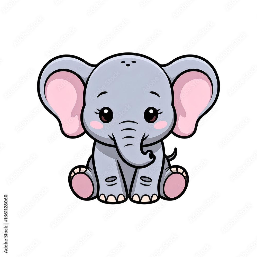 Naklejka premium Charming Baby Elephant Cartoon Character Sitting Happily, a Playful Vector Illustration for Children's Designs and Themes