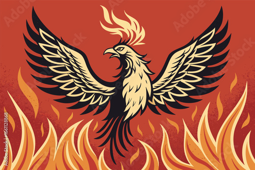 Majestic phoenix, fiery rebirth, ashes to triumph, hope's eternal flame, new beginnings, resilience personified.