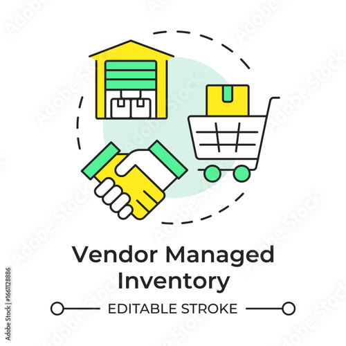 Vendor managed inventory multi color concept icon. Supplier control of material. Resources management method. Round shape line illustration. Abstract idea. Graphic design. Easy to use in article