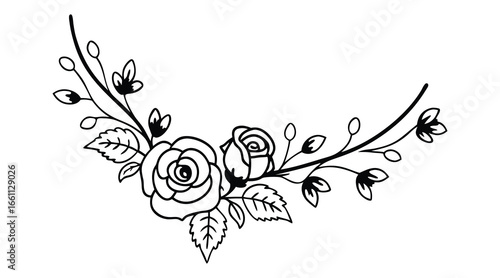Hand-Drawn Rose Floral Wreath Element