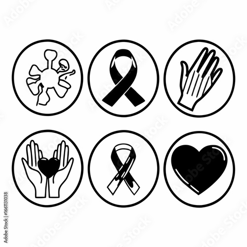 Collection of awareness icons, representing support, health, and charity