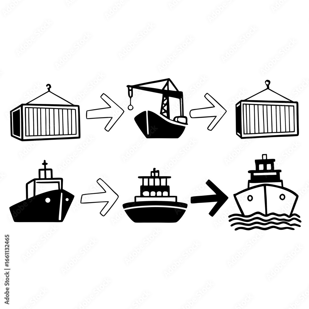 Naklejka premium Hand drawn shipping process icons set for web and mobile application