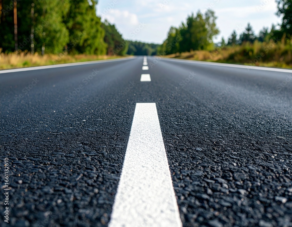 Obraz premium close up of an asphalt road with a white line in the middle