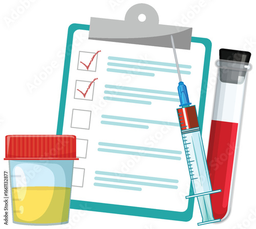 Medical Test Supplies with Checklist and Syringe