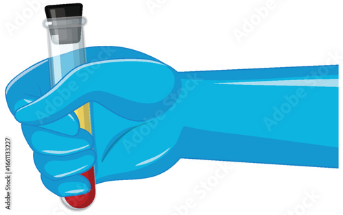 Gloved Hand Holding Blood Sample Test Tube