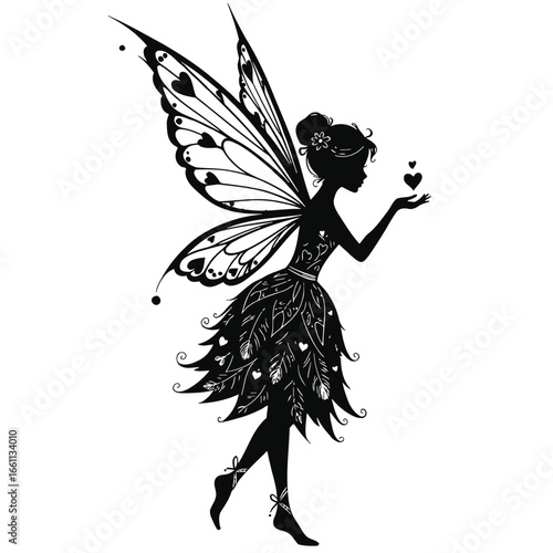 Elegant Fairy Silhouette Holding a Magical Love Heart.