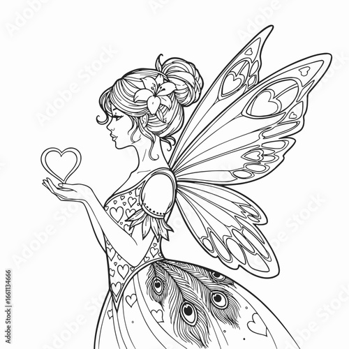 Elegant Fairy with Butterfly Wings Holding a Love Heart.