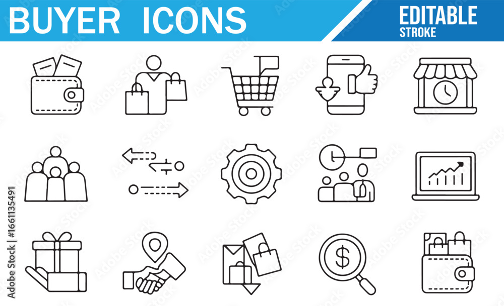 Fototapeta premium Buyer and Transaction Icons Set for E-commerce Websites