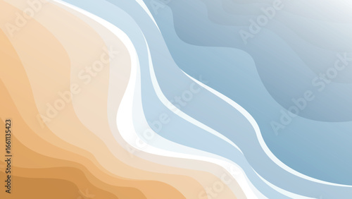 A tranquil bird's-eye view vector illustration of beach waves and sand. This abstract graphic with a soft, calm color palette is perfect for summer-themed backgrounds, social media, and invitations