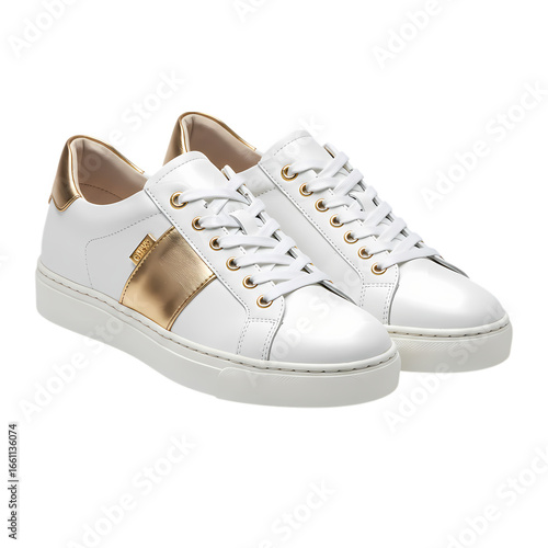 Luxury White Sneakers: Gold Accent Detail & Studded Design