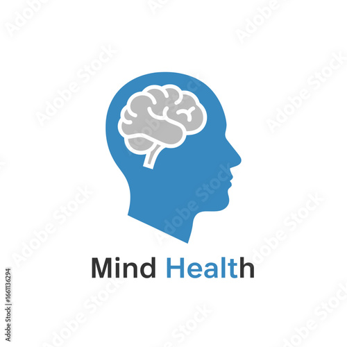 A simple logo design featuring a brain inside a head silhouette, symbolizing mind health and wellness.