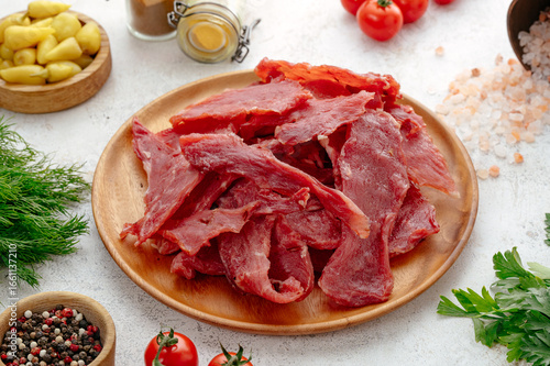 Quadro su tela Meat jerky with jalapeno and herbs