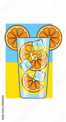 Fresh orange juice with ice cubes illustration