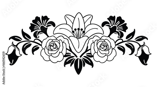A beautiful vintage vector illustration of a floral ornament with seamless blossom and leaf patterns