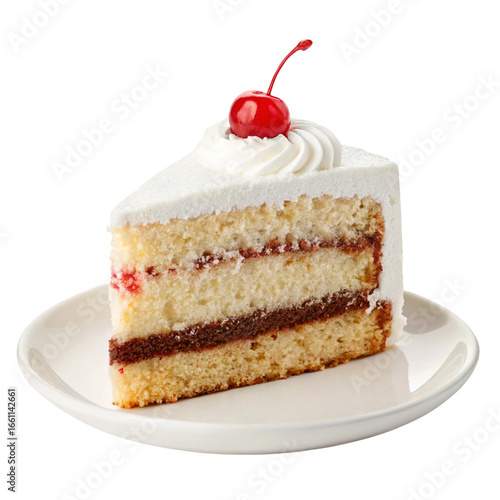 Cake slice isolated on clean white background for dessert and celebration food
