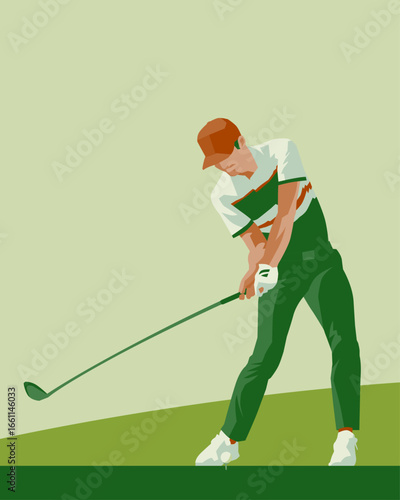 Golfclub competition poster. Template for golf competition or championship event. Blue sky and green golf field.