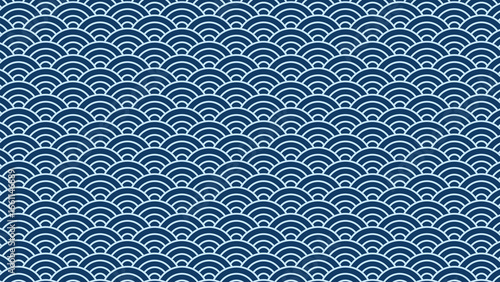 A beautiful seamless vector pattern of Japanese ocean waves in a classic deep blue and light blue color scheme. This traditional graphic is perfect for textiles, packaging, and web backgrounds