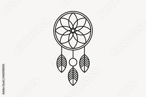 Simple Black Line Art Dreamcatcher Design