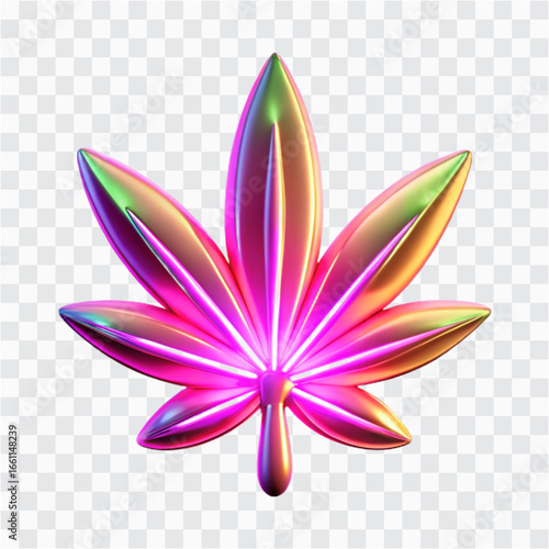 3D Neon Glow Cannabis Leaf | Marijuana Symbol, Weed Culture & Herbal Icon