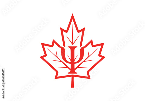 Maple leaf with psi symbol in the middle, representing canada