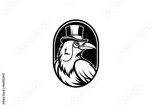 Vintage crow in top hat, a retro gentleman portrait