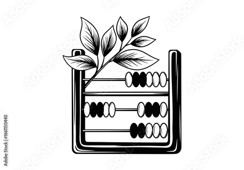 Vintage abacus with plant, a symbol of growth and calculation