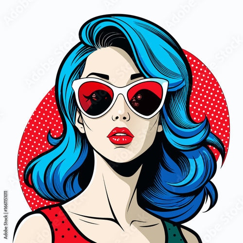 Pop Art Glamorous Woman with Sunglasses Vector on White Background