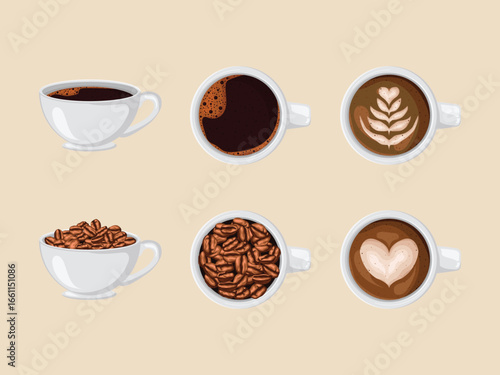 cappuccino arabica beans coffee americano barista mocha caffeine latte robusta vector breakfast art