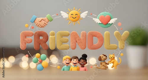 Friendly text effect with clay art style and friendship icons