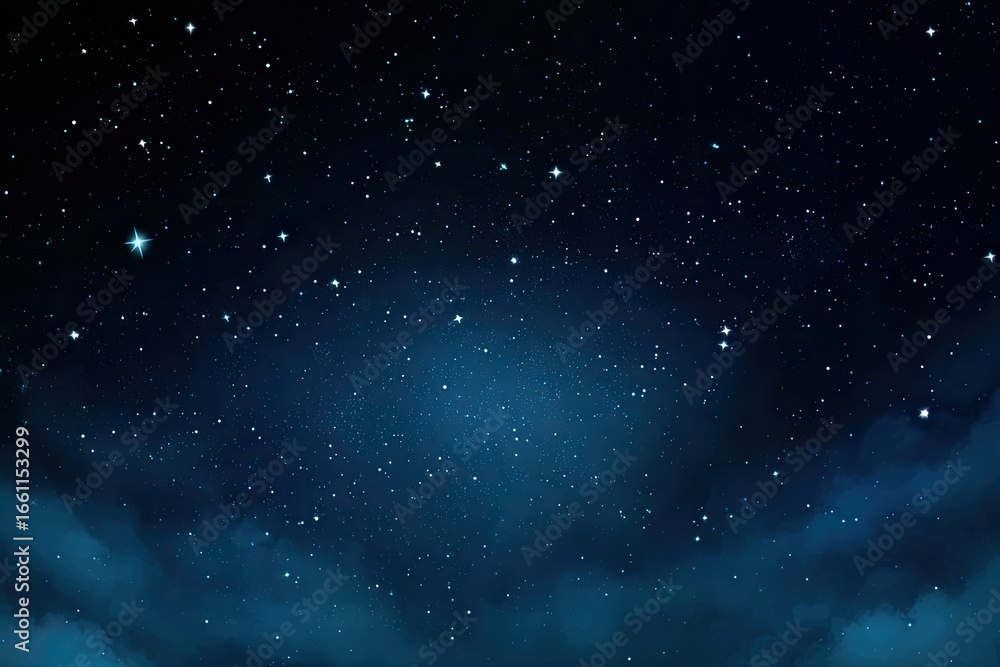 Fototapeta premium Dark night sky filled with numerous stars and soft clouds