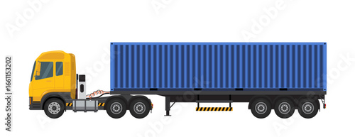 Yellow truck template with separate blue container on white background. Vector illustration EPS 10.