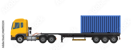 Yellow truck template with separate blue one container on white background. Vector illustration EPS 10.