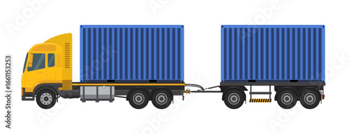 Yellow truck template with separate blue container on white background. Vector illustration EPS 10.