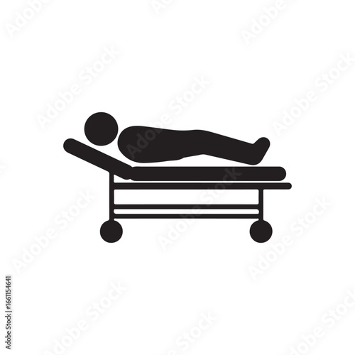 Ill Patient Lying on Medical Roller Bed Solid Flat Vector Icon Isolated