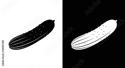 A clean and simple black and white vector icon of a cucumber, representing fresh produce, salads, and healthy skincare ingredients.