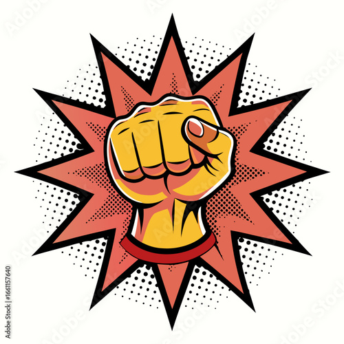 Pop Art Comic Fist Punch Explosion Vector on White Background