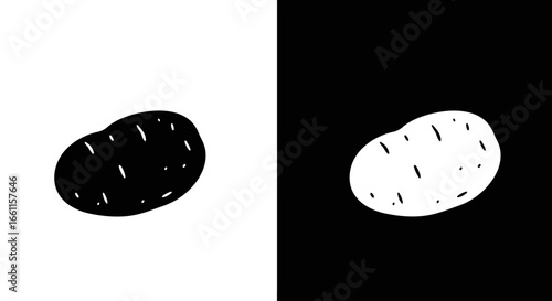 Minimalist black and white glyph icon of a whole potato, a staple root vegetable representing comfort food, farming, and carbohydrates.