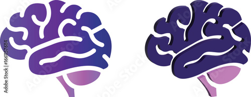 A professional vector icon featuring two different styles of the human brain: a modern gradient design and a solid fill design. Perfect for topics related to intelligence, mental health, and education