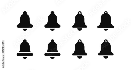 A black bell icon on a white background set