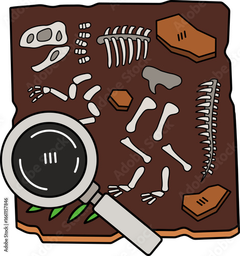 isolated illustration of a Dinosaur fossils on a stone platform